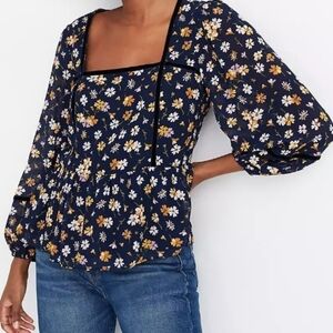 Madewell Square Neck Velvet Trim Top